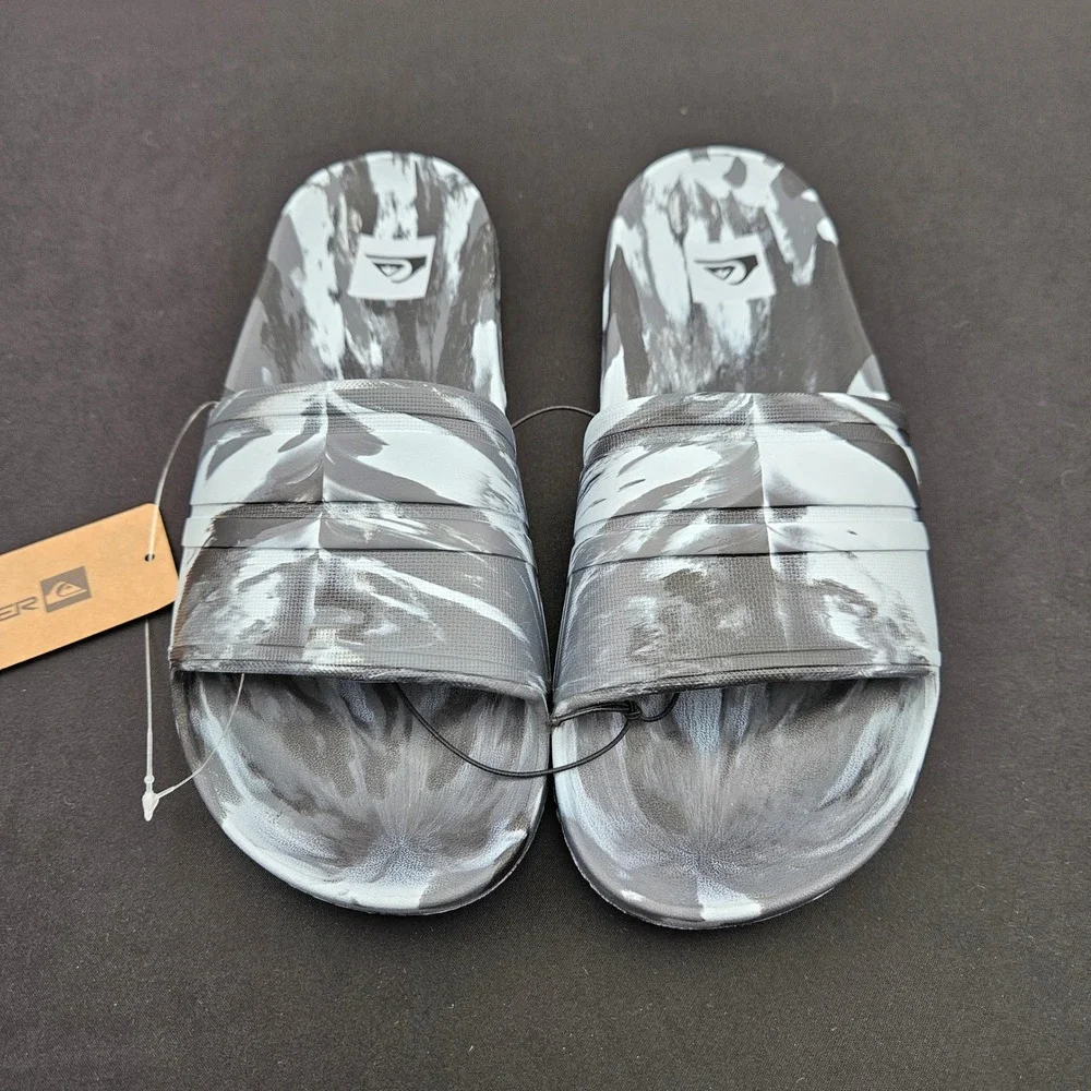 Quiksilver Mens Cloudbreak Slim Marble Slide Sandals Black White CQ10290M Size 8